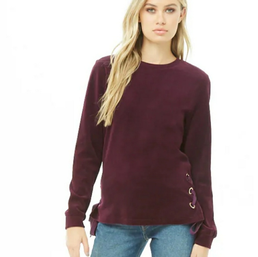 Plum Velour Lace Up Top Sz S